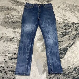 Serenade Jeans Men 30x28 Blue Light Wash Rare Flames Designer Stretch Denim Slim